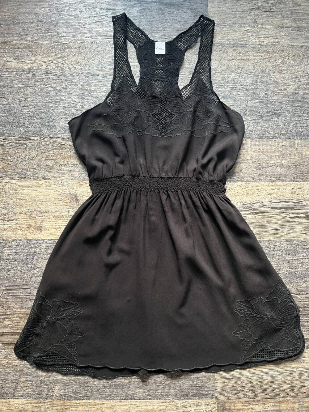 Kirra Mesh Crochet Lace Embroidered Racerback Dress Black XL
